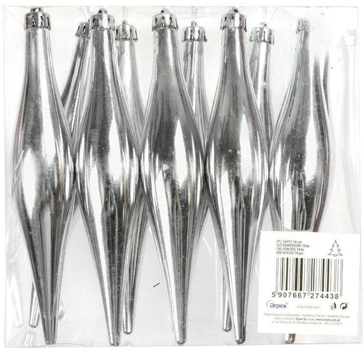 Sople w PVC srebrne 15cm 10szt