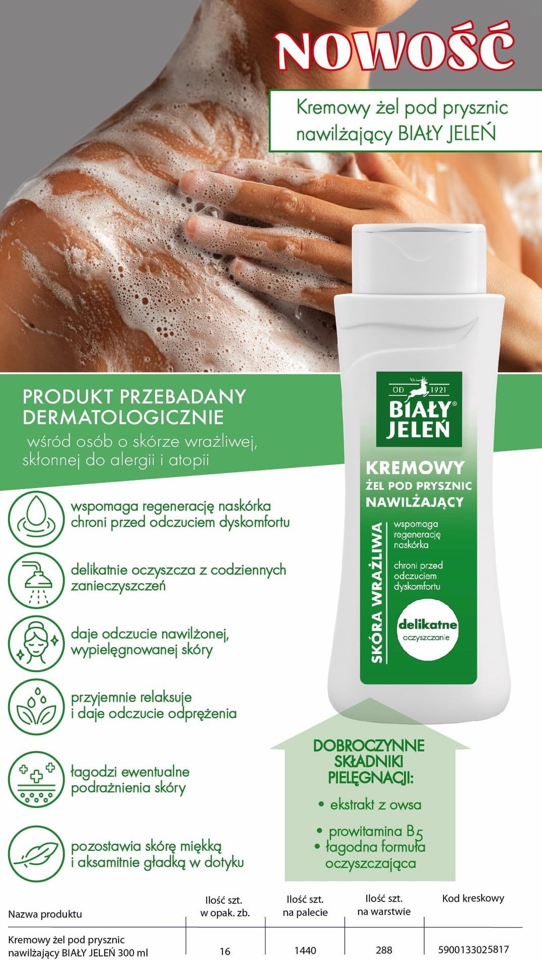 BIAŁY JELEŃ Kremowy żel pod prysznic nawilżający 300 ml