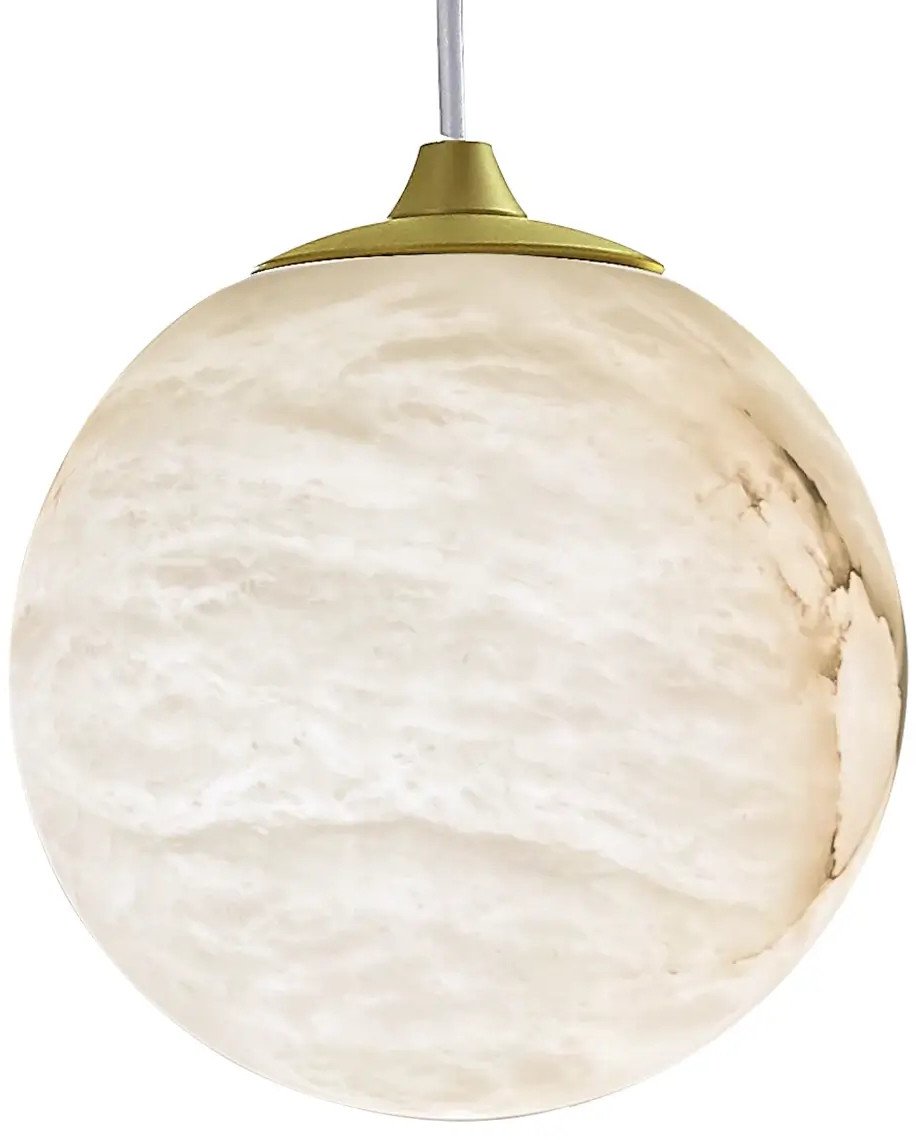 Kulista lampa wisząca Volterra P01968BR Cosmolight alabaster mosiądz