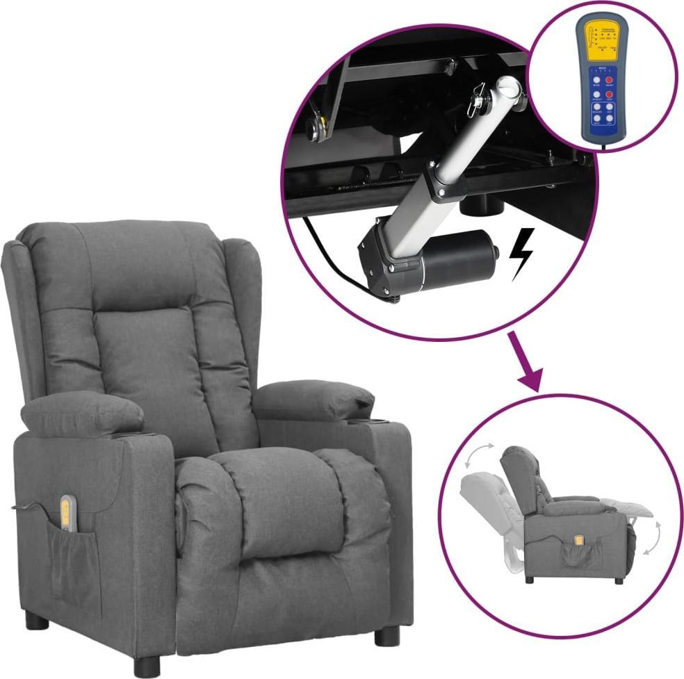 vidaXL vidaXL Rozkładany fotel masujący, podnoszony, jasnoszary, tkanina