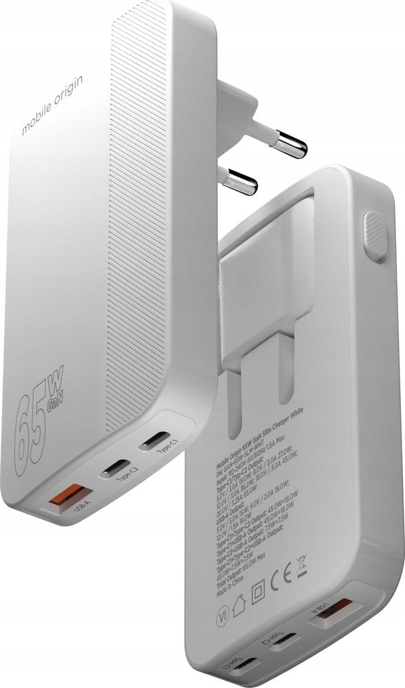 Ładowarka Mobile Origin Slim Charger 1x USB-A 2x USB-C 1.5 A (GAN-65W-SLM-WHT)
