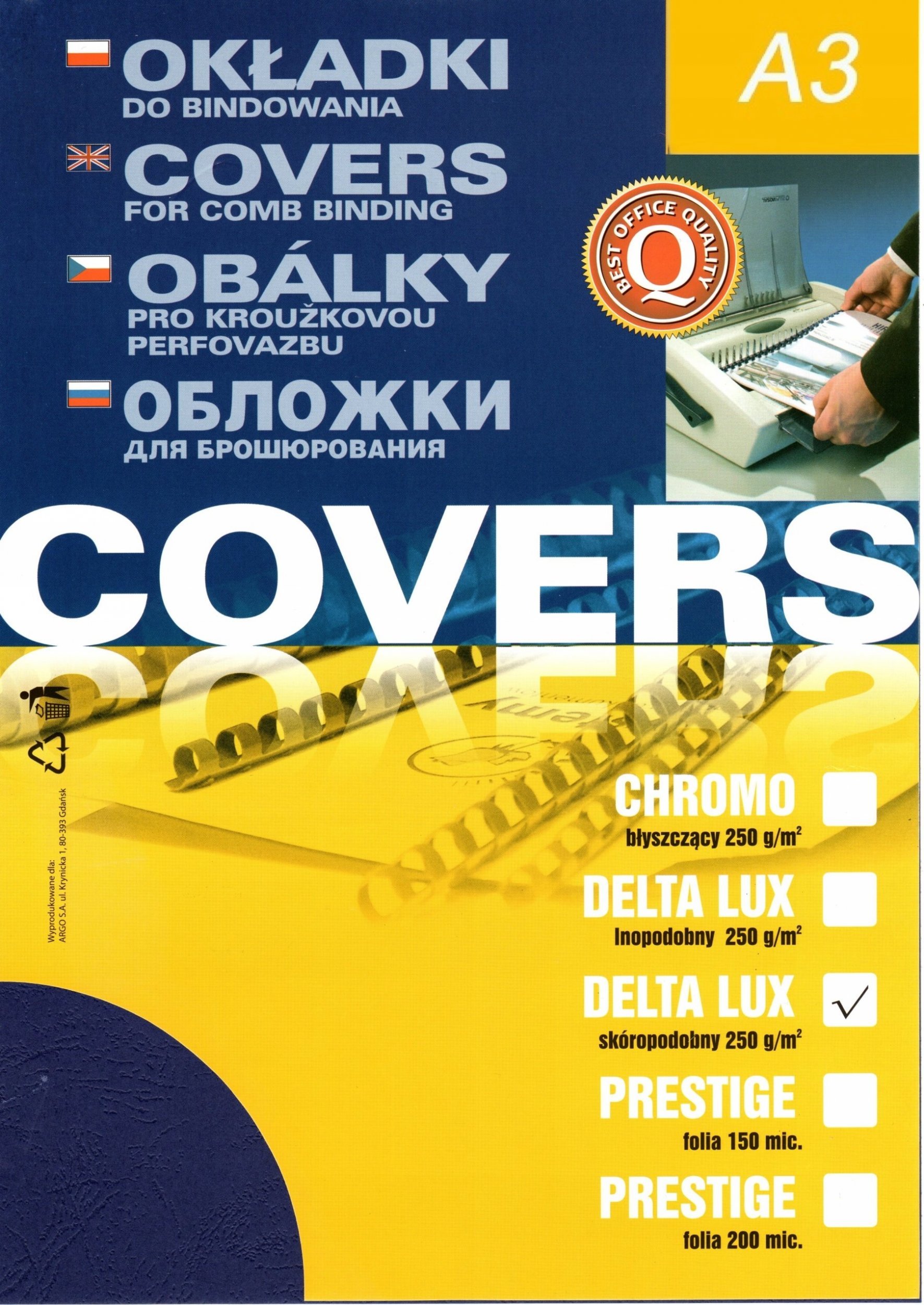 Argo Karton do bindowania skóropodobny A3 ARGO DELTA 432061 granatowy 100 szt