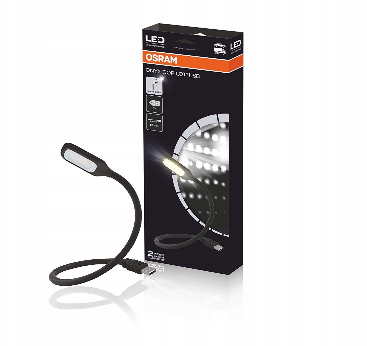 Osram Auto ONYX-USB ONYX COPILOT® USB LED (RGB) 5 V (L x B x H) 460 x 9 x 25 mm Bøjelig hals, Kan drejes, Kan drejes