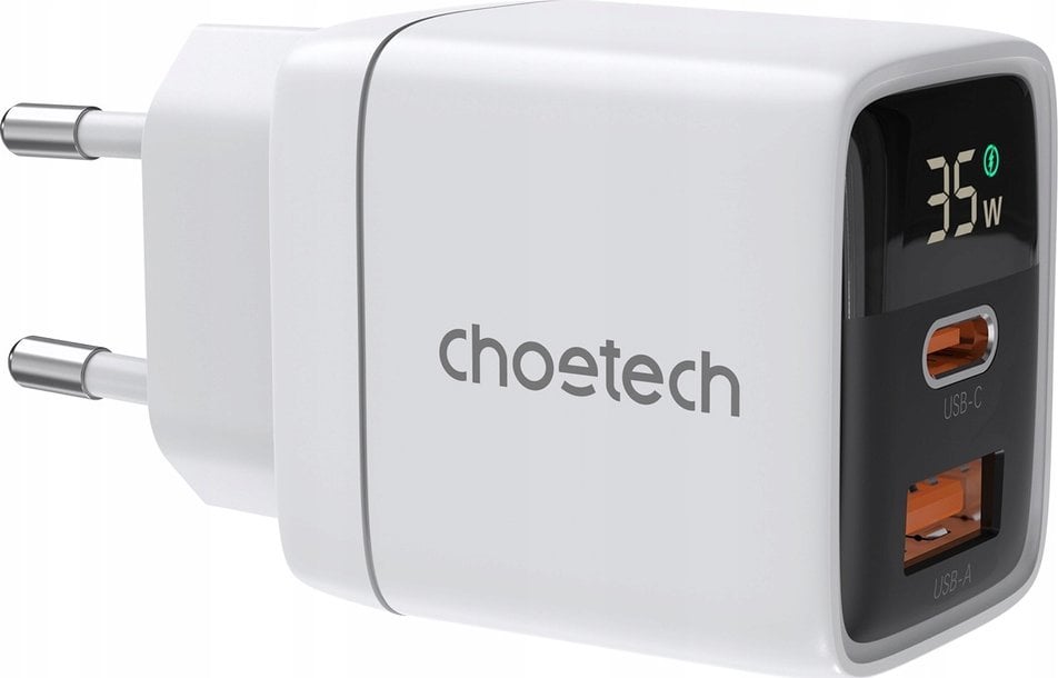 Ładowarka Choetech Ładowarka sieciowa Choetech PD6052 USB-C USB-A PD 35W GaN z wyświetlaczem - biała