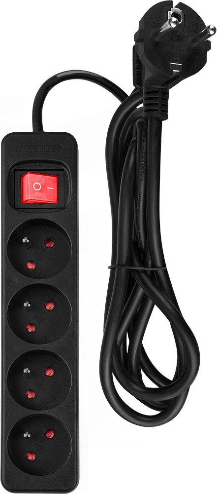 Neo Przedłużacz listwowy 1.5m, 3x1.5mm2, 4G, czarny, ON/OFF