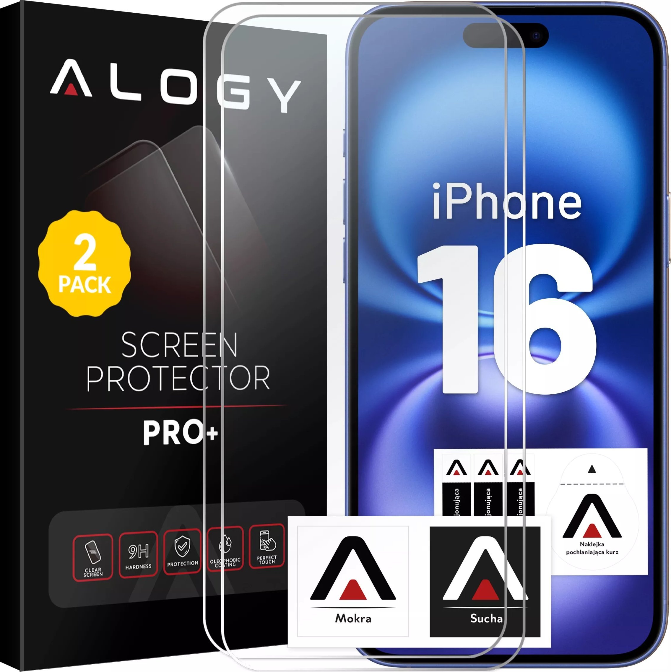 Alogy 2x Szkło hartowane do Apple iPhone 16 ochronne szkiełko na ekran 9H Alogy Heavy Pro+ [2szt]