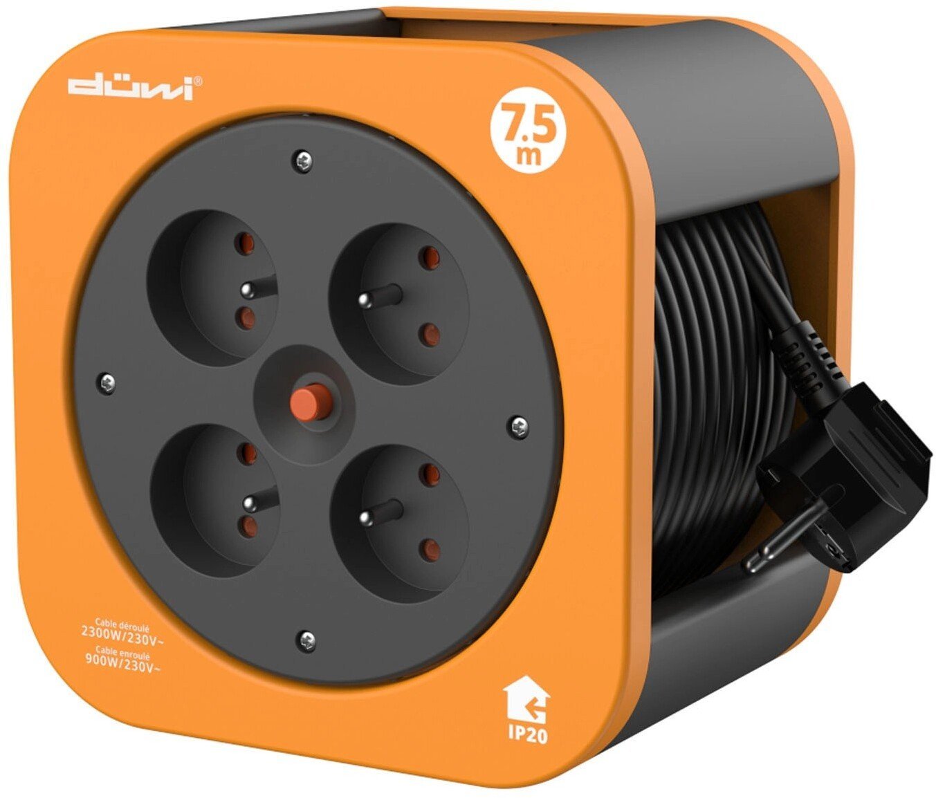 Przedłużacz bębnowy 4-gniazdowy H05VV-F 3G1,0 7,5m pomarańczowo-czarny / 24619