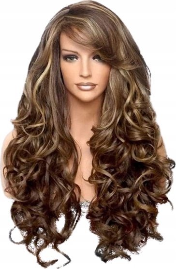 Korbi PERUKA WŁOSY CIEMNY BRĄZ DŁUGIE FALOWANE KRĘCONE NA SIATCE W78