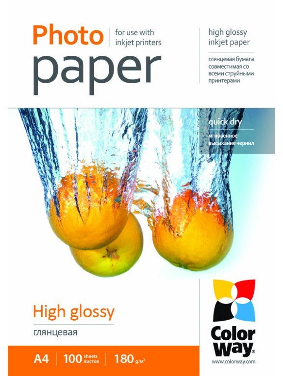 ColorWay High Glossy Photo Paper, 180g/m, A4, 100pcs.