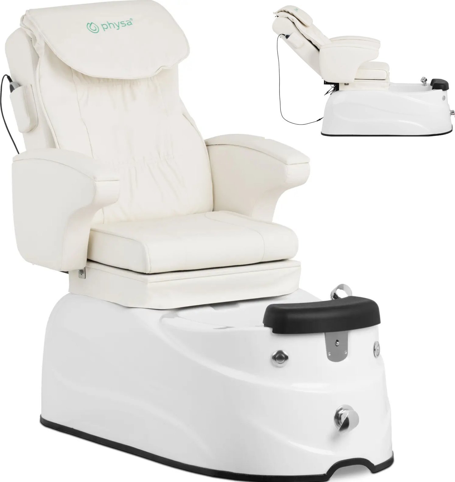 Physa Fotel podologiczny do pedicure z masażem i brodzikiem elektryczny 105 W - biały Fotel podologiczny do pedicure z masażem i brodzikiem elektryczn