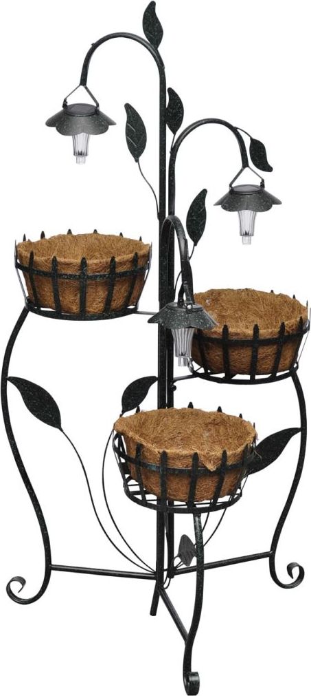 vidaXL Komplet koszy na kwiaty z lampą słoneczną LED