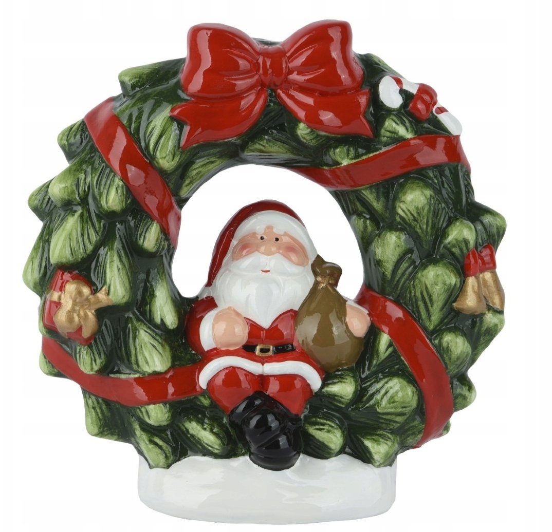 Figurka świąteczna terakota wianek stroik Święty Mikołaj 24,3 cm 1szt