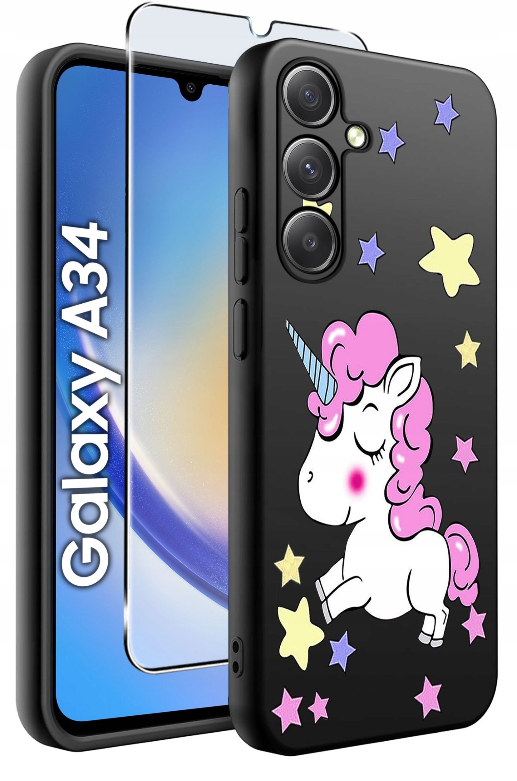 ETUI do Samsung A34 5G WZORY | SILIKONOWE MATT CASE + SZKŁO 9H