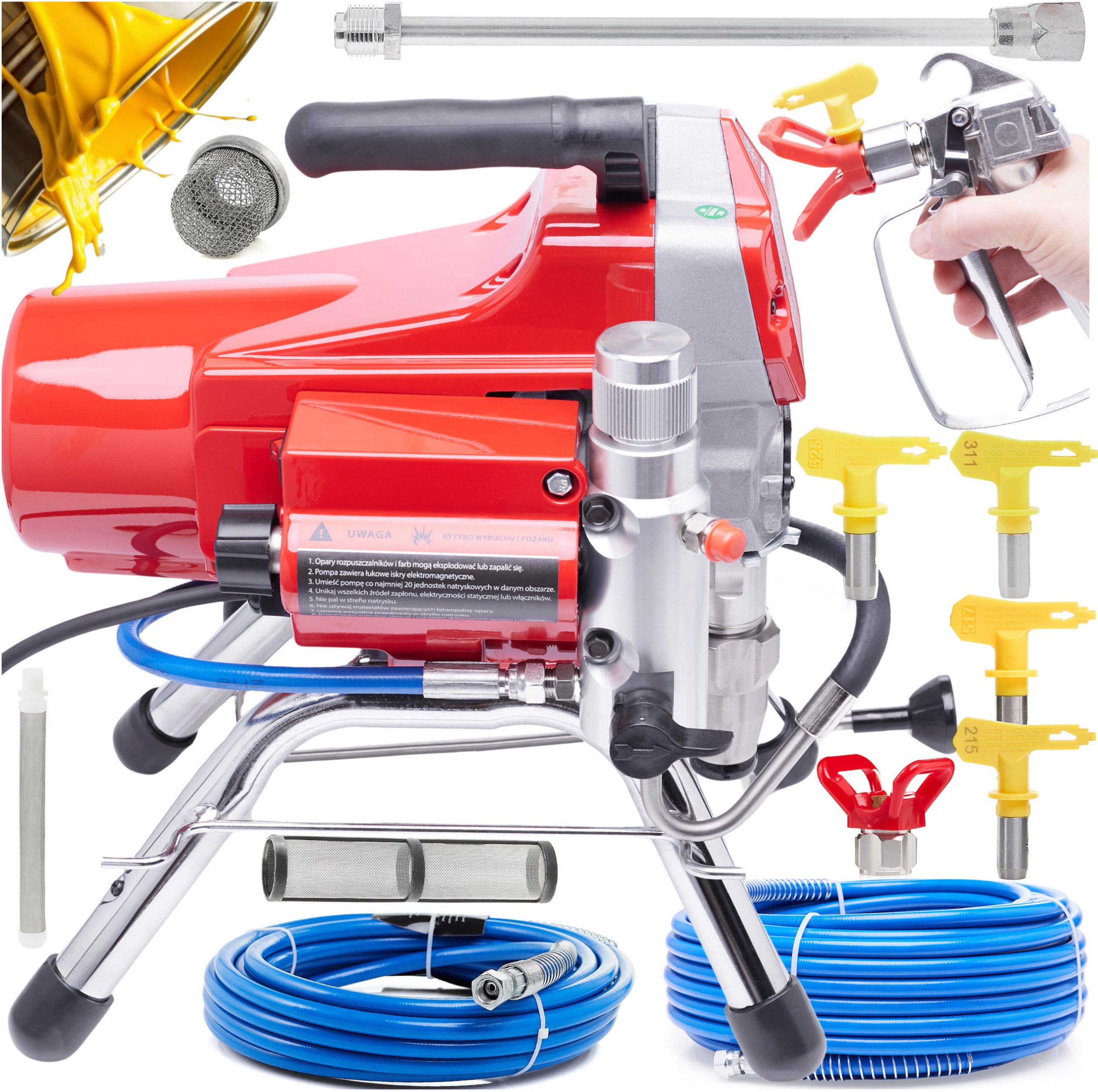 Agregat Malarski do Malowania 1800W 2,5L/min Pistolet 4 Dysze Wąż 18m Lanca