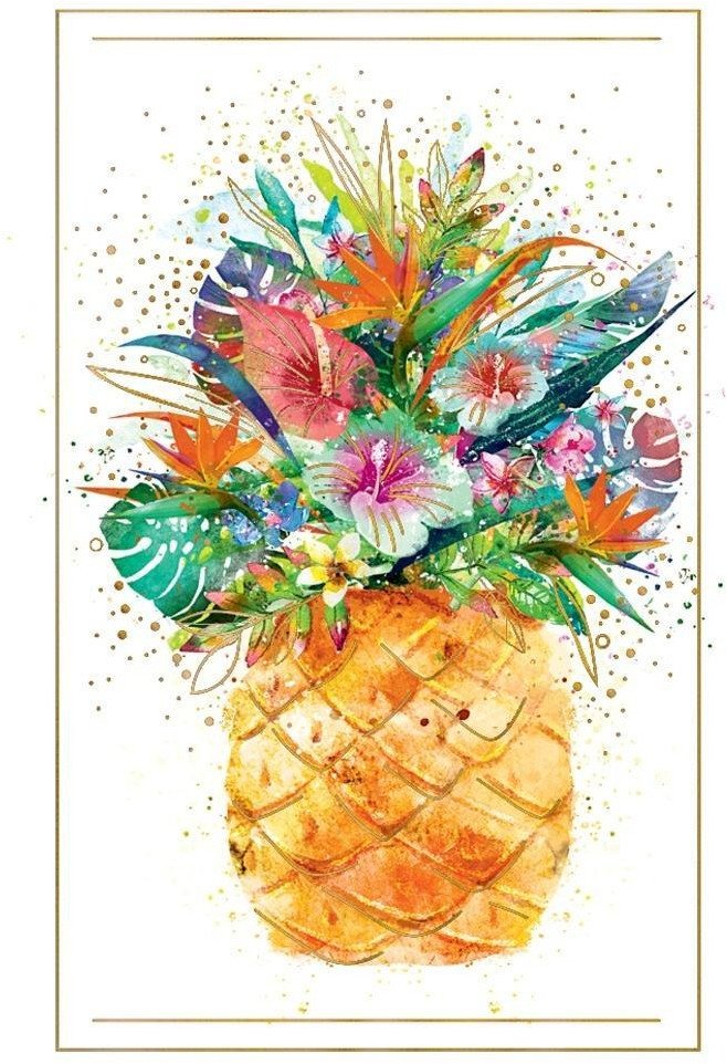 Karnet B8 mini Ananas z kwiatami