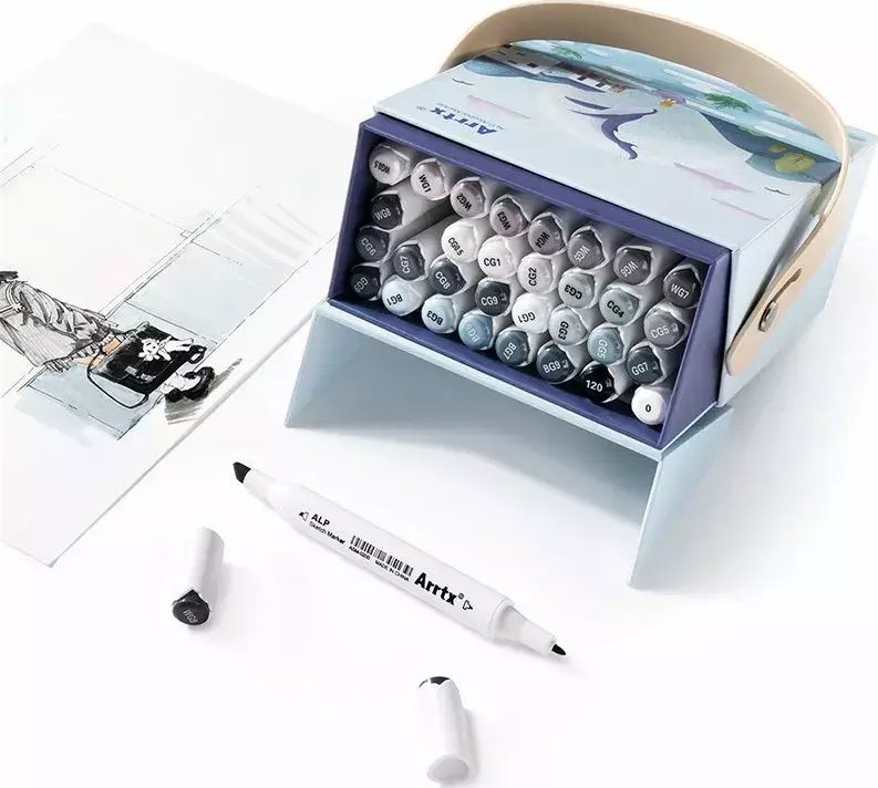 ARRTX Dwustronne markery - flamastry Alp, 32 spalw, szarości