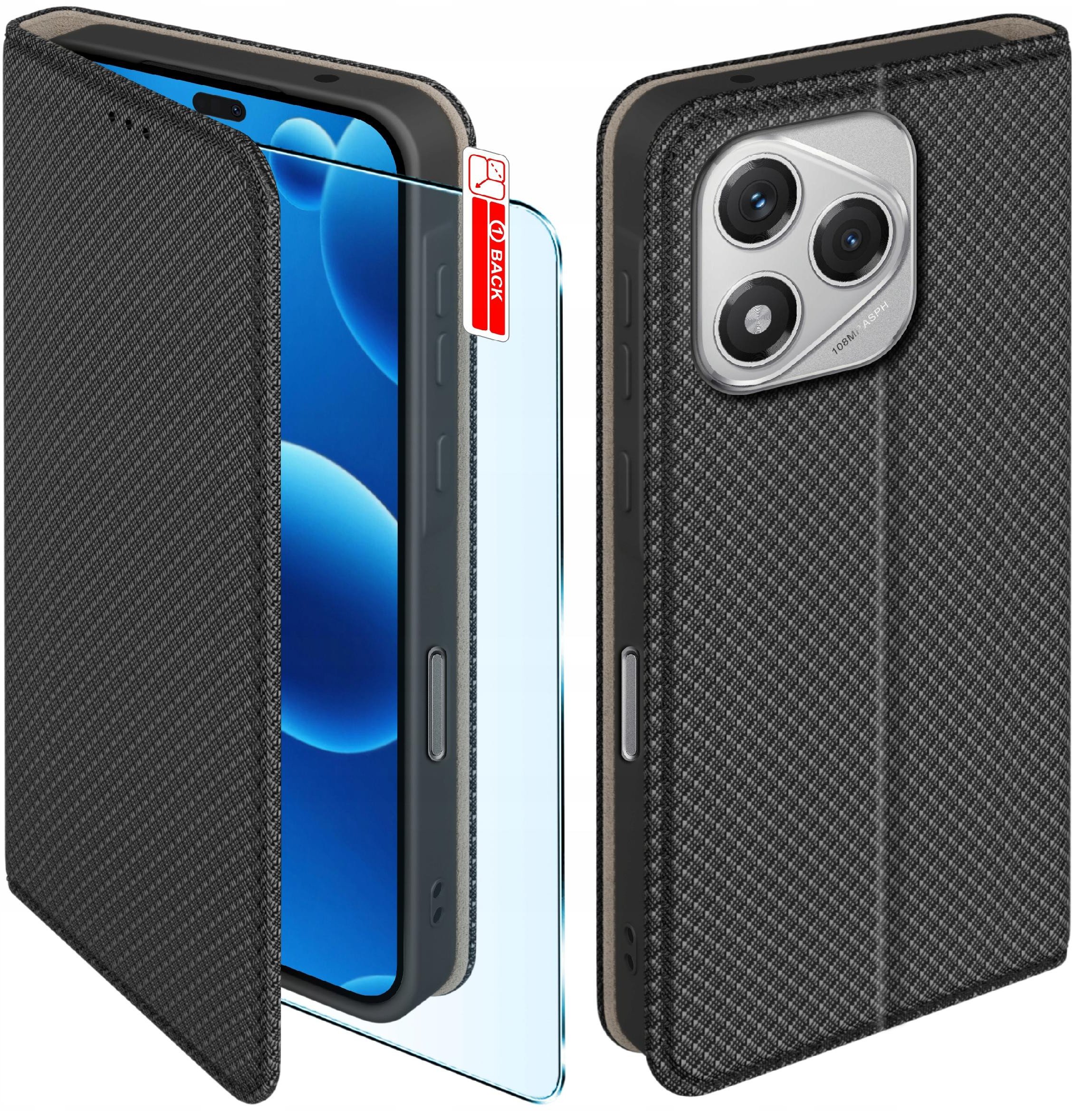 Etui z klapką do Honor 400 Lite Zamykane Czarne Futerał + Szkło 9H