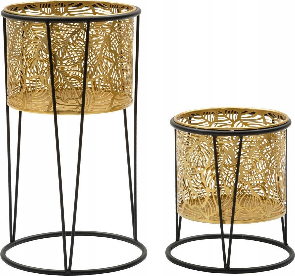 Ferretti Metalowe osłonki na stojakach, ażurowy wzór roślinny, 2 szt.