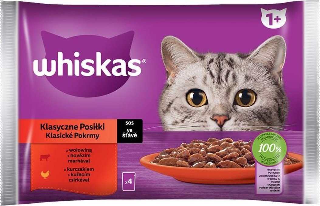 Whiskas Karma dla kota vw saszetkach kurczak z wołowiną w sosie 4 x 85 g