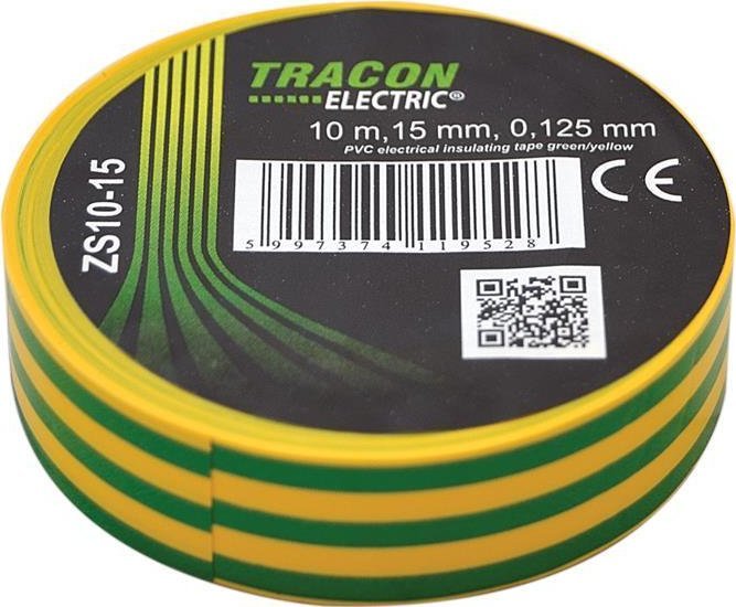 Tracon Electric Taśma izolacyjna 10mx15mm żółto-zielony