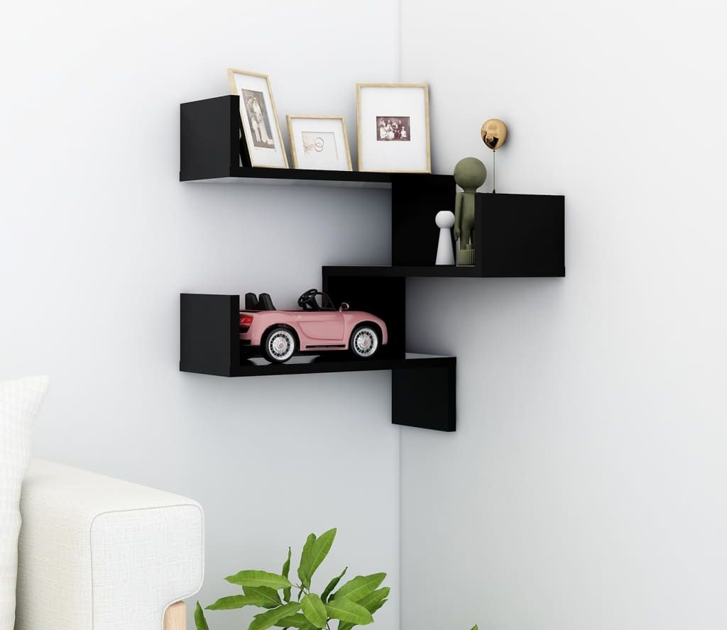 vidaXL Narożna półka ścienna, czarna, 40x40x50 cm, płyta wiórowa