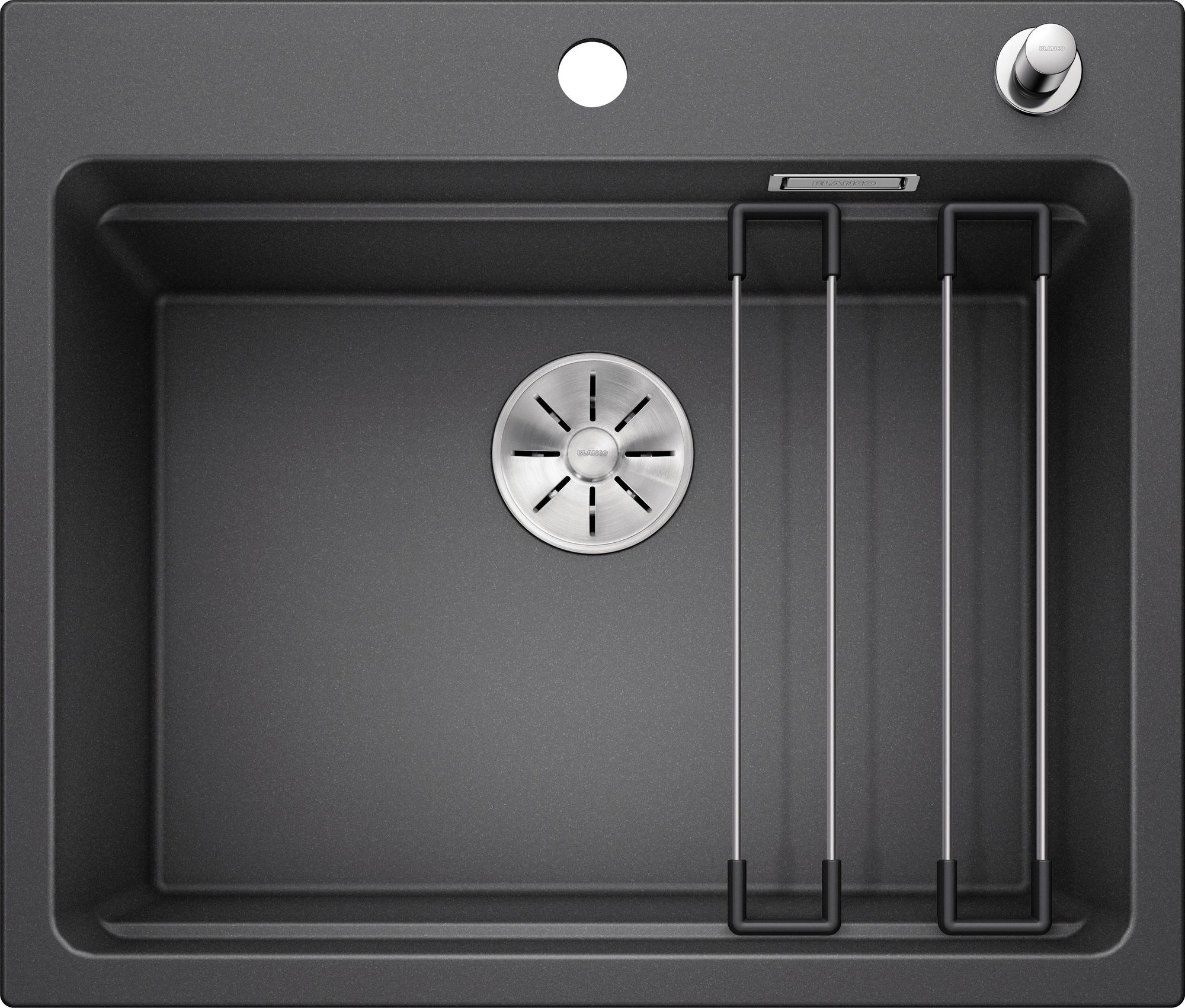 Zlewozmywak Blanco Etagon 6 Silgranit antracyt z korkiem automatycznym InFino, szyny (524529)
