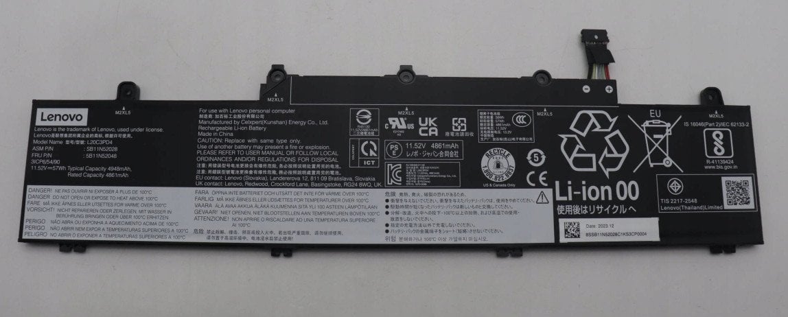 57Wh 3-cell lithium-ion battery, 11.52V