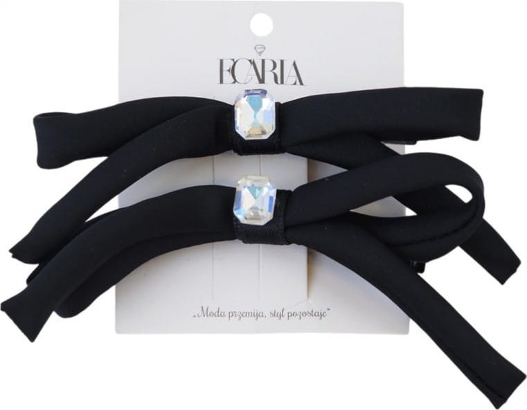 Zestaw 2 spinek do włosów czarne kokardki z kryształkiem XL 10 cm SP339