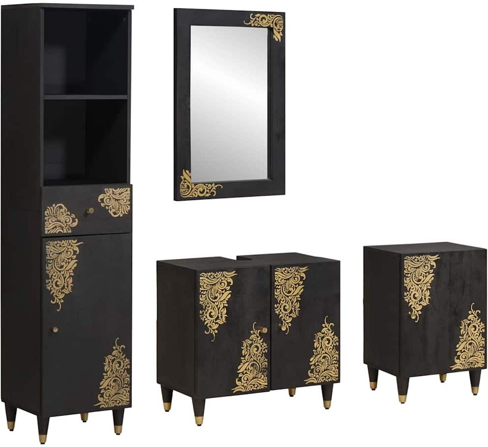 vidaXL Zestaw Szafek Łazienkowych 4 pcs Czarny Mangoowe drewno