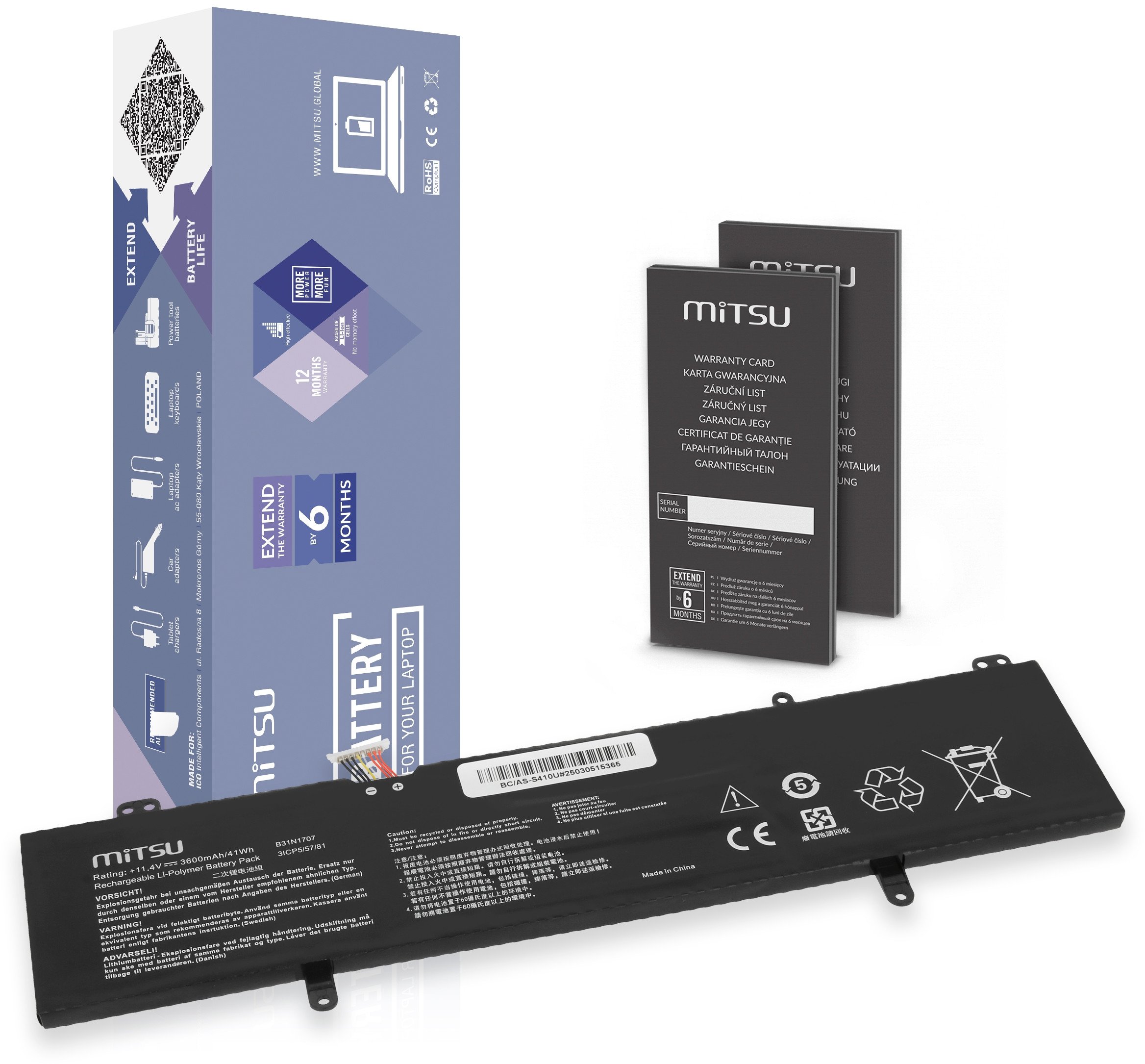 Bateria Mitsu do Asus VivoBook F411U, S410U, X411U