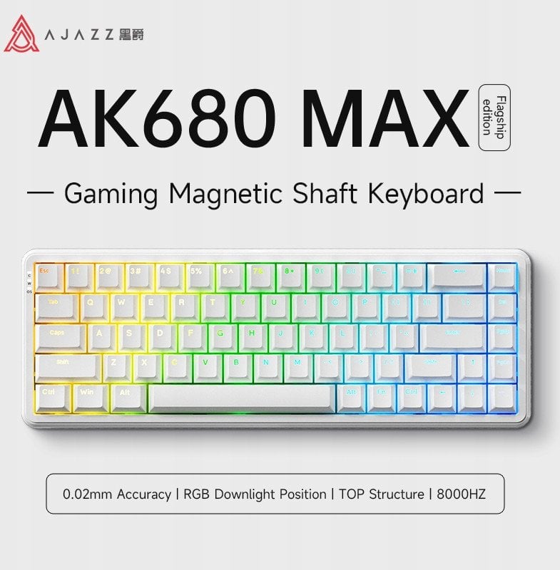 Klawiatura gamingowa mechaniczna AK680 MAX Magnetic Switch-ABS White Keycaps-RGB -Aluminum Positioning Plate-Wired Version