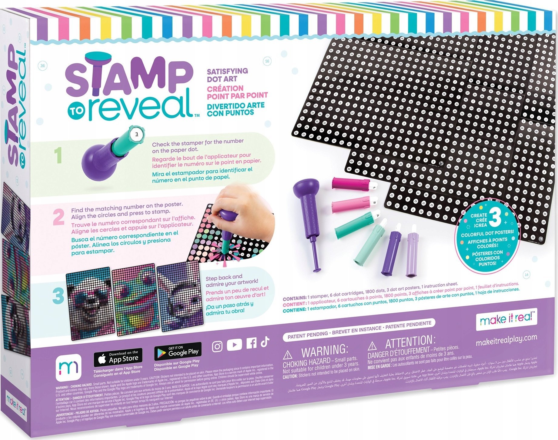 Make it real MAKE IT REAL Zestaw do kropkowania po numerach Króliczek DJ, Żaba i Panda, zabawka kreatywna