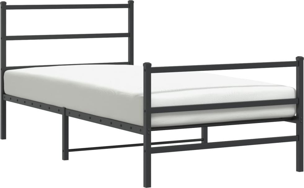 Metalowa rama łóżka z wezgłowiem i zanóżkiem,czarna, 100x200cm