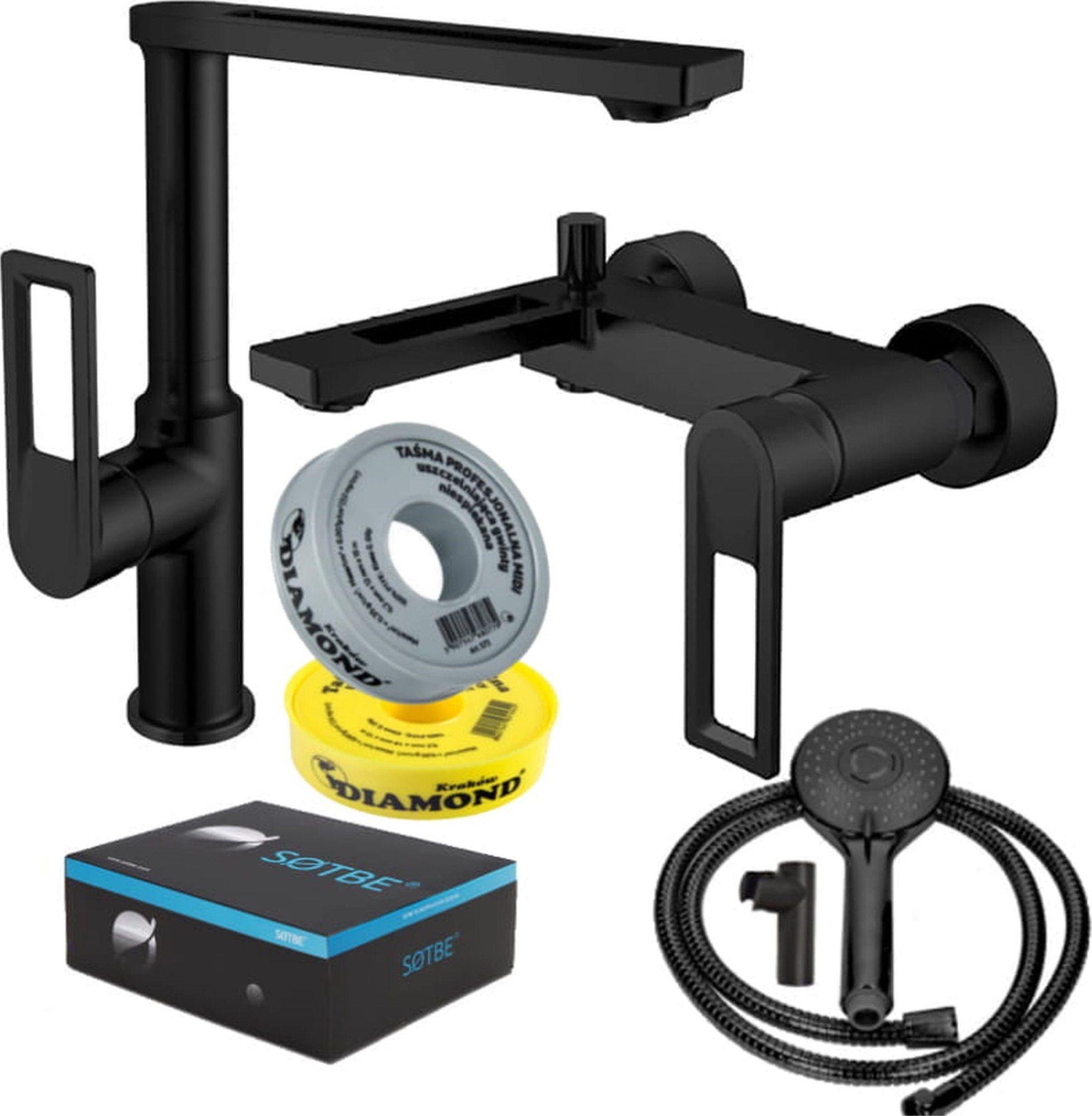 Sotbe SOTBE LOFT SVART bateria wannowa ścienna + wysoka bateria umywalkowa ruchoma