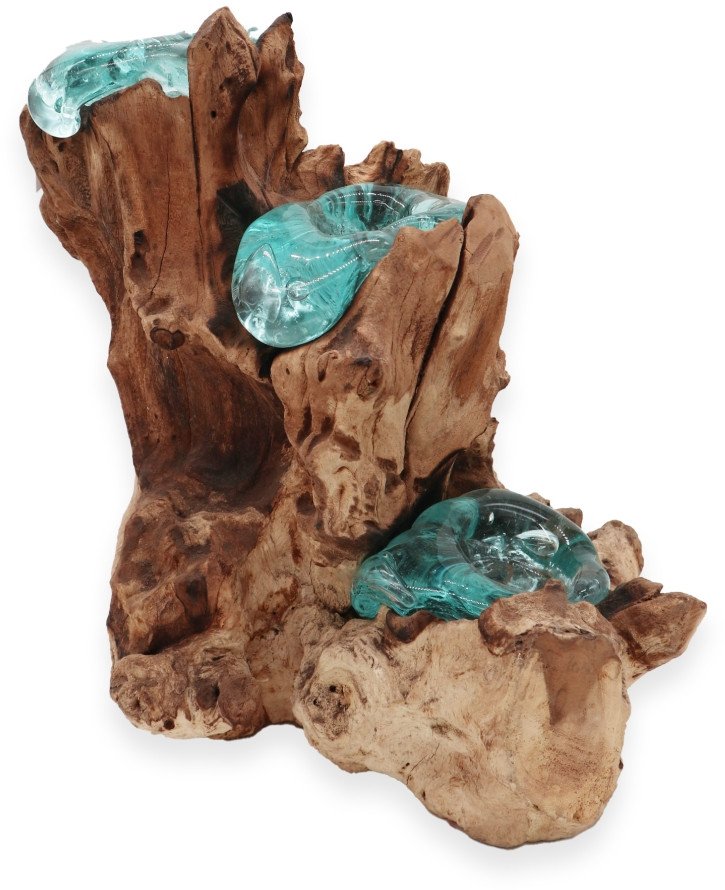 Szklany Świecznik Wtopiony w Drewno - Potrójny Wysoki