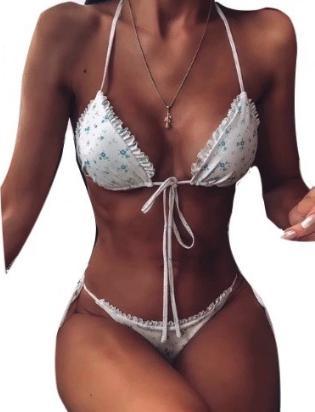 Pan i Pani Gadżet Strój kąpielowy bikini wiązany biały kwiatki