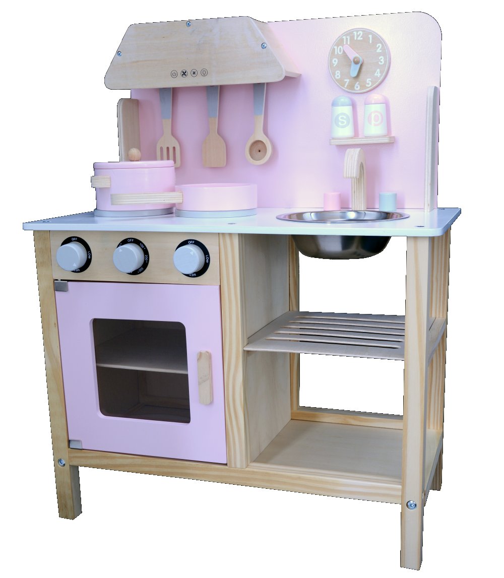Różowa drewniana kuchnia dla dzieci Sara