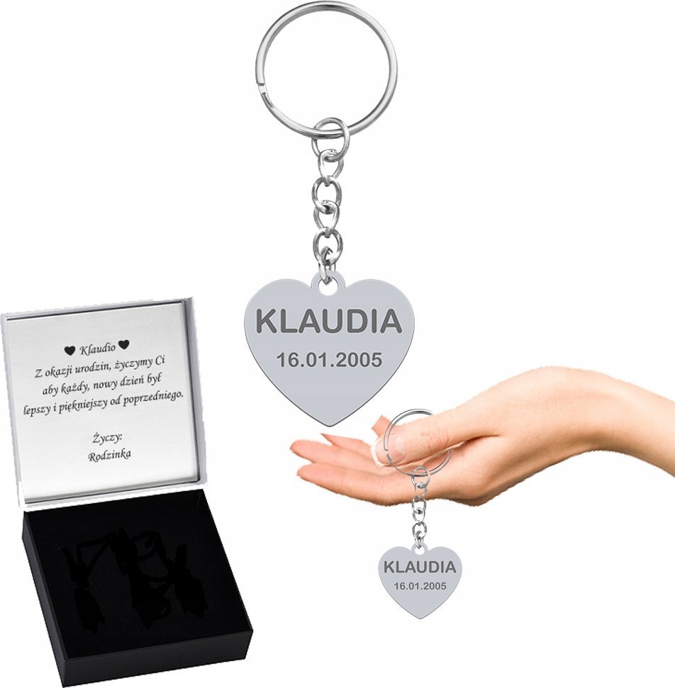 Radziszewska Jewellery Brelok do kluczy Serce Srebro 925 Prezent na Dzień Matki GRAWER GRATIS