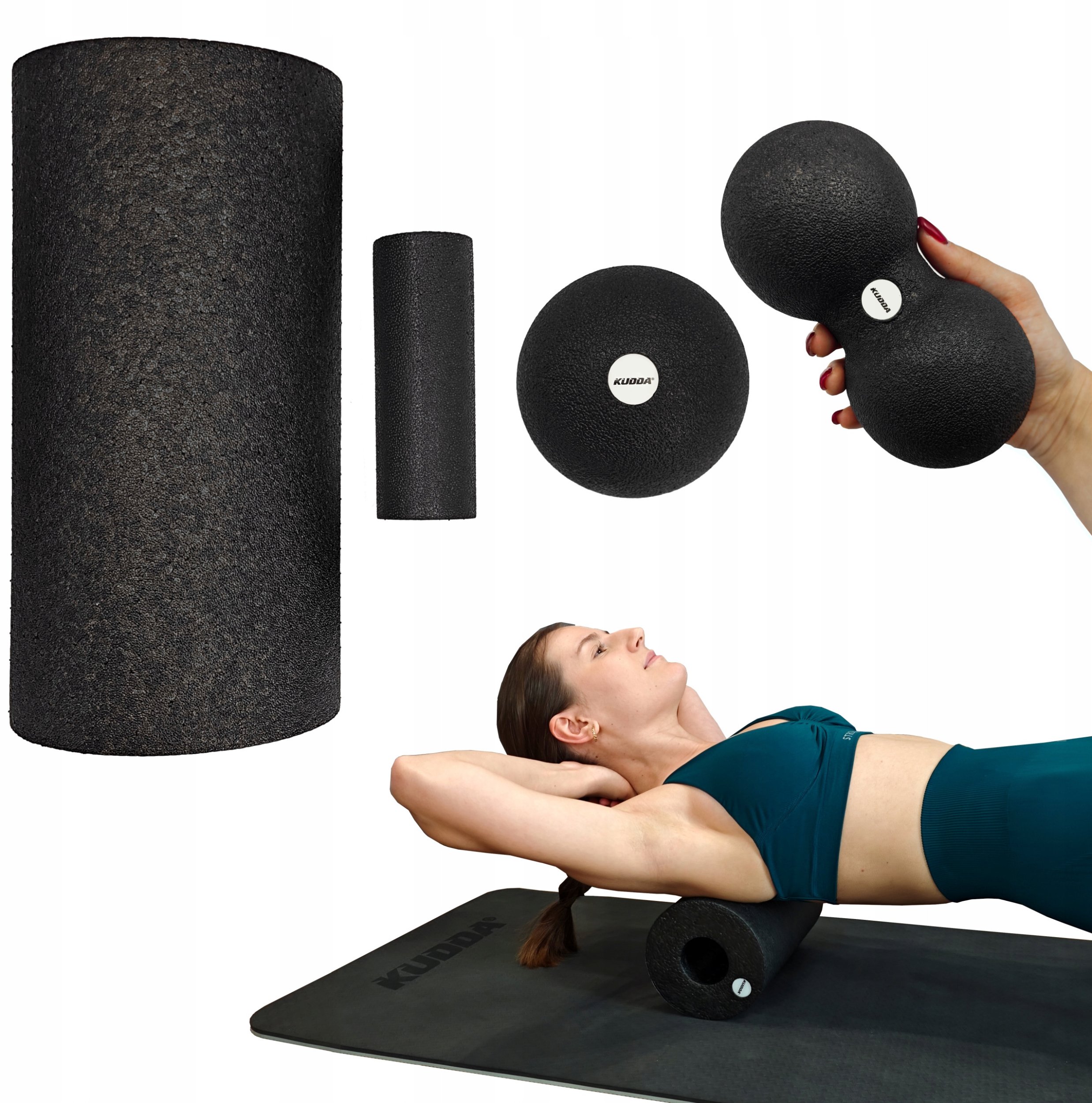 ZESTAW 4 ROLLER EPP WAŁEK PIŁKA, DUOBALL DO ĆWICZEŃ ROLOWANIA MASAŻU MIĘŚNI