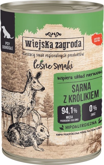 Wiejska Zagroda Karma mokra dla psa Leśne smaki Sarna z królikiem (dorosły) 400g