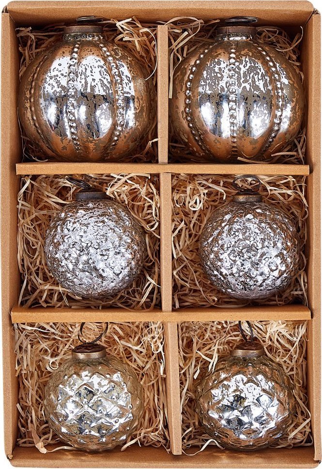 Beliani Zestaw 6 bombek szklanych srebrny ARGENTIN