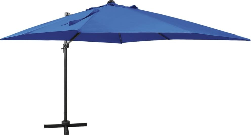vidaXL Parasol wiszący z lampkami LED i słupkiem, lazurowy, 300 cm