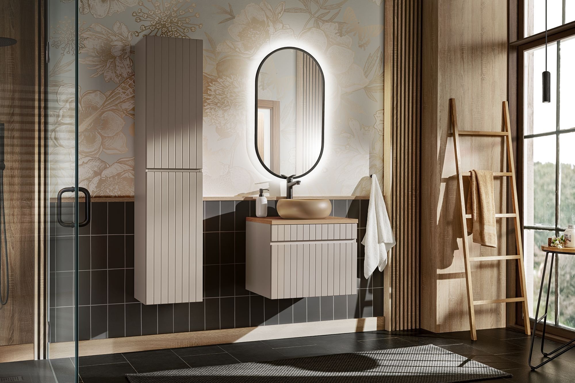 Comad Zestaw podwieszanych mebli do łazienki, Iconic, beżowy, mat