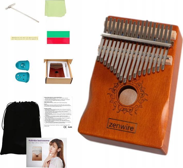 Zenwire Kalimba Instrument Afrykański Pianino Zanza Mbira 17 klawiszowa Drewniana Brązowa K-01