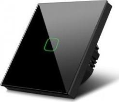 Maclean Włącznik dotykowy światła Maclean MCE713B pojedynczy, schodowy, krzyżowy, szklany, czarny z kwadratowym podśw. przycisku, 86x86mm