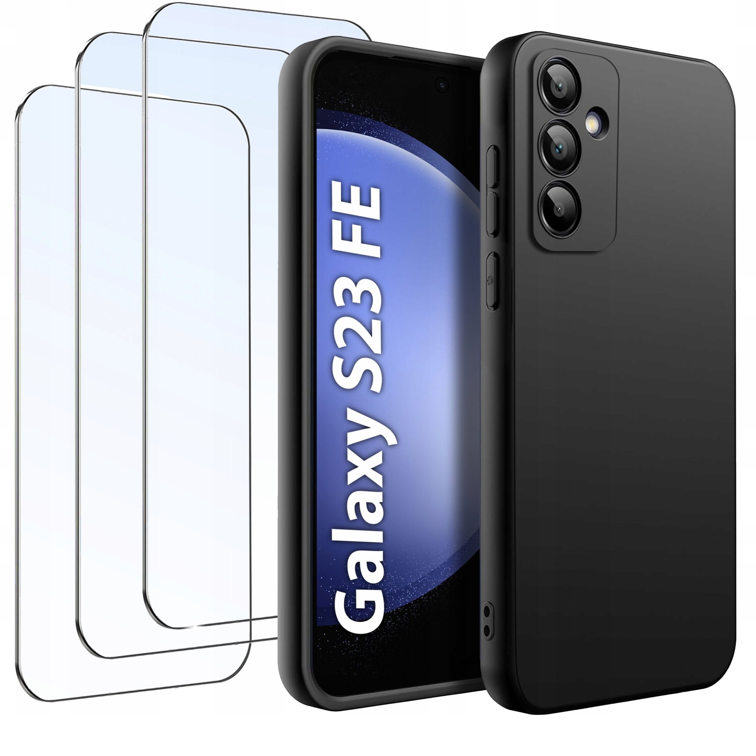 ZESTAW Etui do Samsung S23 FE Matowe Czarne Silikon Slim +3 SZTUKI SZKŁO