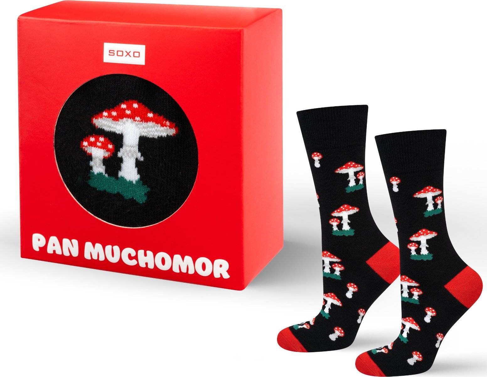Soxo Kolorowe Męskie Skarpetki SOXO Pan Muchomor w opakowaniu 4045