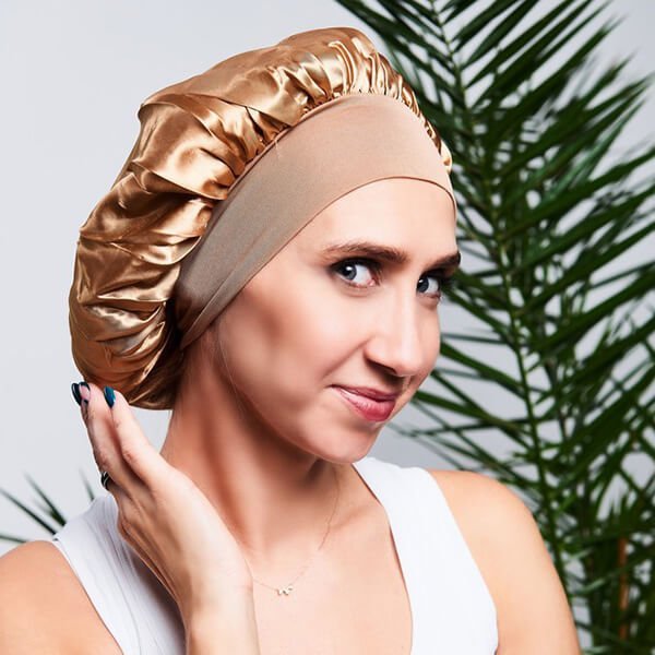 Satynowy czepek z szeroką gumką do spania YEYE Złoty