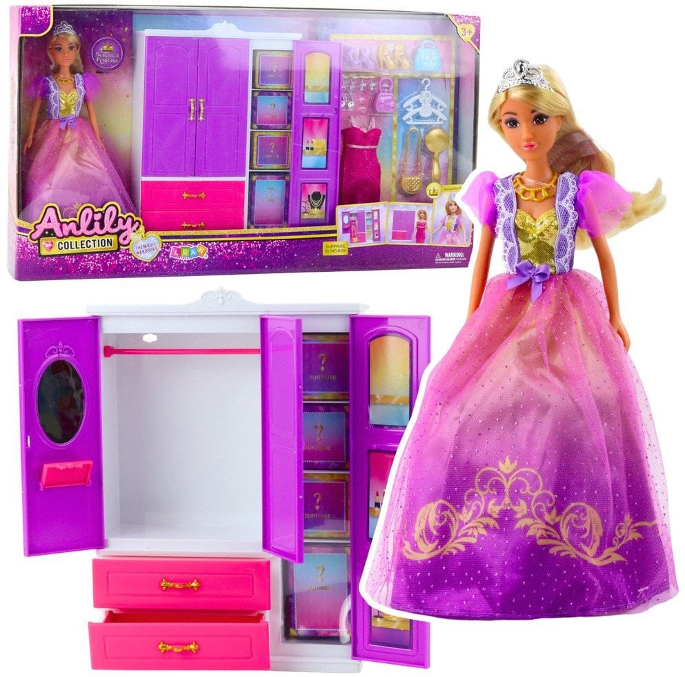 Lalka Anlily Szafa Z Półkami Szufladami Garderoba Akcesoria 24 el.