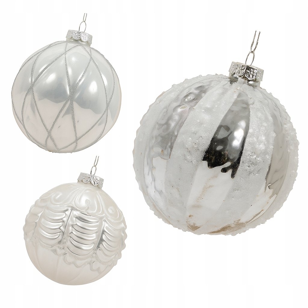 Bombka choinkowa szklana srebrna dekorowana duża 10cm 1szt